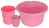 Kuber Industries 3 Pieces Plastic Mug, Dustbin & Tub Set (Pink)